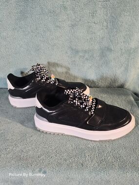 Justice Black and White Platform Sneakers with Checkerboard Laces